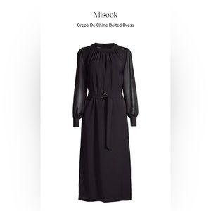 MISOOK Black Belted Crepe Midi Dress